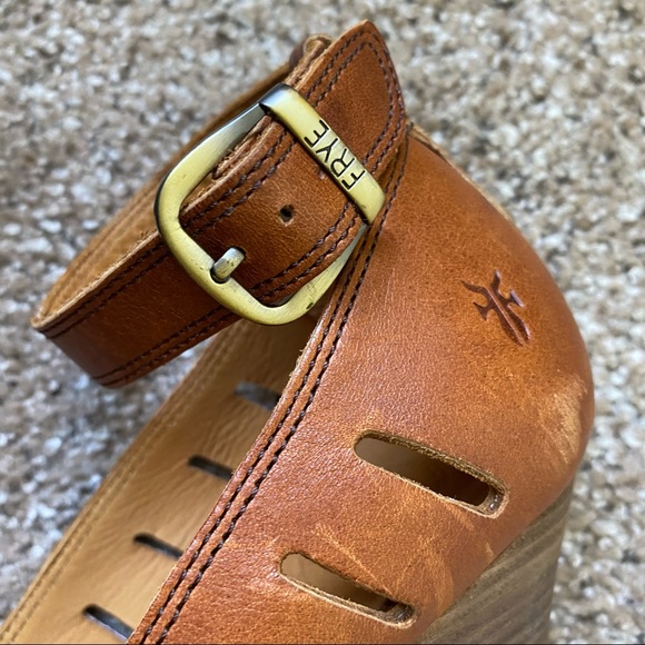 Frye Gwen Ankle Strap Brown Leather Sandals sz 9 - Picture 4 of 16